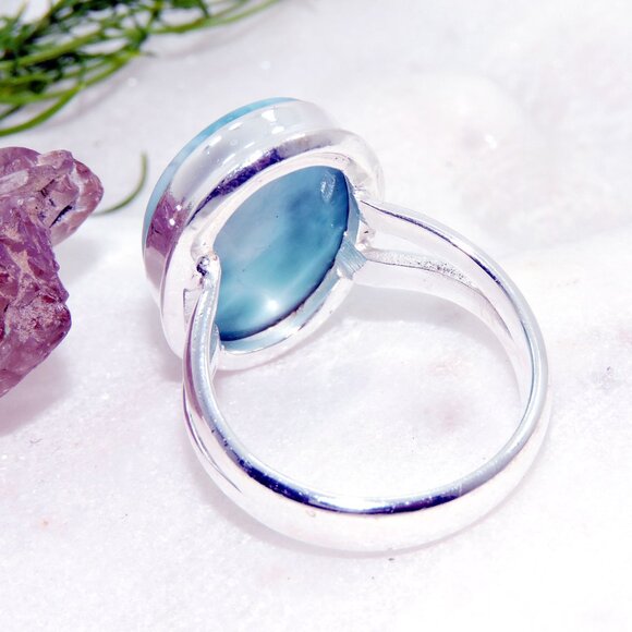 Larimar Gemstone Sterling Silver Ring, Classic Ring, Larimar Jewelry, Size:- 8US - Picture 4 of 6